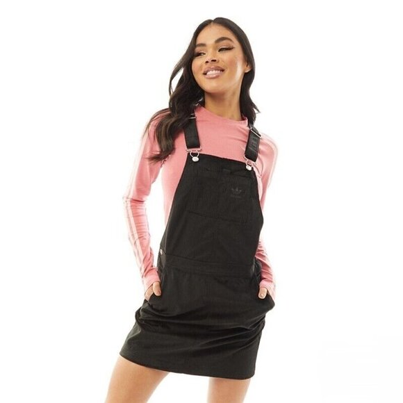 Adidas Originals Corduroy Dress Women's Size S Black Overall Dress - Picture 2 of 13